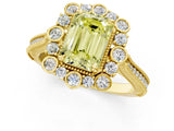 Yellow gold Fancy Yellow Emerald  Halo Milgrain Pave Diamond Ring with Four-Prong Setting 1