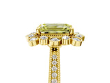 Yellow gold Fancy Yellow Emerald  Halo Milgrain Pave Diamond Ring with Four-Prong Setting 5