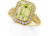 Yellow gold Fancy Yellow Emerald  Halo Milgrain Solitaire with Bezel Set Side Stones and Pave Band_34