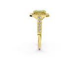 Yellow gold Fancy Yellow Emerald  Halo Milgrain Solitaire with Bezel Set Side Stones and Pave Band_35