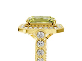 Yellow gold Fancy Yellow Emerald  Halo Milgrain Solitaire with Bezel Set Side Stones and Pave Band_38