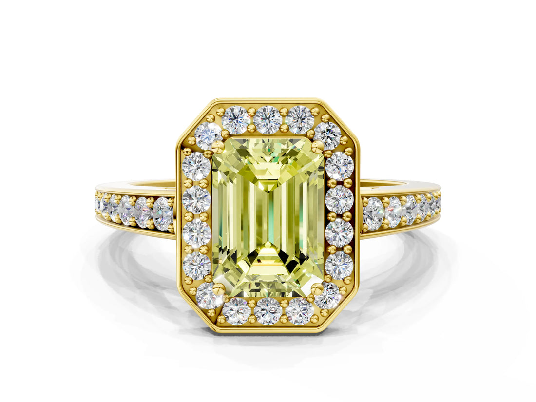 Yellow gold Fancy Yellow Emerald  Halo Pavé Diamond Engagement Ring with Bezel Setting_37