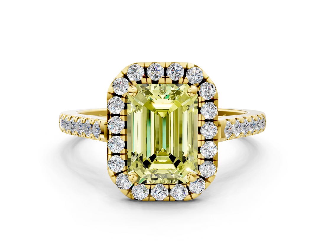 Yellow gold Fancy Yellow Emerald  Halo Pavé Diamond Engagement Ring with Four-Prong Setting_3