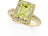 Yellow gold Fancy Yellow Emerald  Halo Pave Band Solitaire Ring with Prong Setting_67