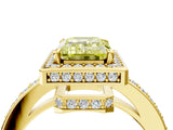 Yellow gold Fancy Yellow Emerald  Halo Pave Band Solitaire Ring with Prong Setting_70