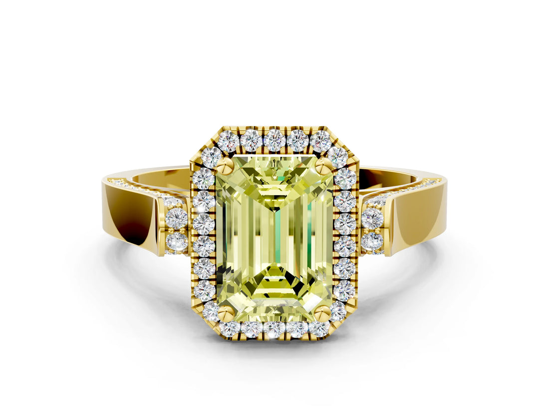 Yellow gold Fancy Yellow Emerald  Halo Pave Split Shank Prong Setting Ring_75