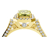 Yellow gold Fancy Yellow Emerald  Halo Pave Split Shank Prong Setting Ring_79