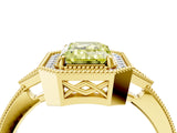 Yellow gold Fancy Yellow Emerald  Halo Round Diamond Milgrain Pave Engagement Ring_7