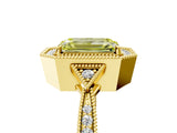 Yellow gold Fancy Yellow Emerald  Halo Round Diamond Milgrain Pave Engagement Ring_8