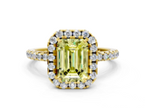 Yellow gold Fancy Yellow Emerald  Halo Round Diamond Pavé Band Four-Prong Ring_3