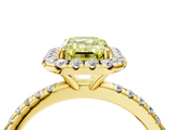 Yellow gold Fancy Yellow Emerald  Halo Round Diamond Pavé Band Four-Prong Ring_7