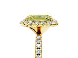 Yellow gold Fancy Yellow Emerald  Halo Round Diamond Pavé Band Four-Prong Ring_8