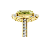 Yellow gold Fancy Yellow Emerald  Halo Round Diamond Pave Band with Four-Prong Setting_43