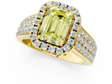 Yellow gold Fancy Yellow Emerald  Halo Round Diamond Pave Band with Prong Setting 1