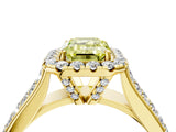 Yellow gold Fancy Yellow Emerald  Halo Round Diamond Pave Band with Prong Setting 4