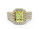 Yellow gold Fancy Yellow Emerald  Halo Round Diamond Pave Band with Prong Setting