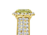 Yellow gold Fancy Yellow Emerald  Halo Round Diamond Pave Band with Prong Setting_31
