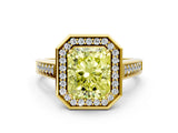 Yellow gold Fancy Yellow Emerald  Halo Solitaire Diamond Ring with Pave Band and Bezel Setting_49