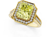 Yellow gold Fancy Yellow Emerald  Halo Solitaire Diamond Ring with Pave Band and Bezel Setting_50