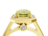 Yellow gold Fancy Yellow Emerald  Halo Solitaire Diamond Ring with Pave Band and Bezel Setting_53