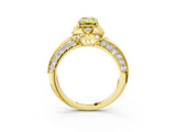 Yellow gold Fancy Yellow Emerald  Halo Split Shank Pave Diamond Ring with Petal Prong Setting_23