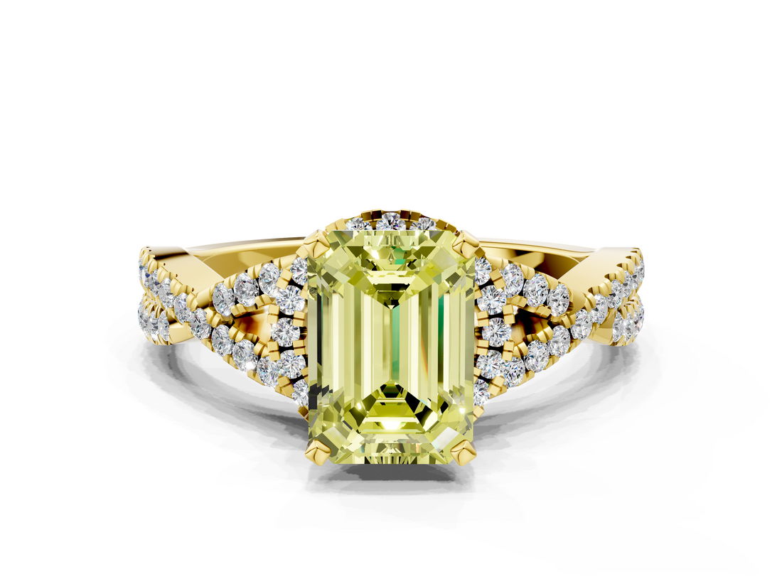 Yellow gold Fancy Yellow Emerald  Halo Twist Band Solitaire Prong Setting Ring_59