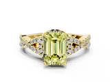 Yellow gold Fancy Yellow Emerald  Halo Twist Band Solitaire Prong Setting Ring_59