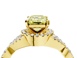 Yellow gold Fancy Yellow Emerald  Halo Twist Band Solitaire Prong Setting Ring_63