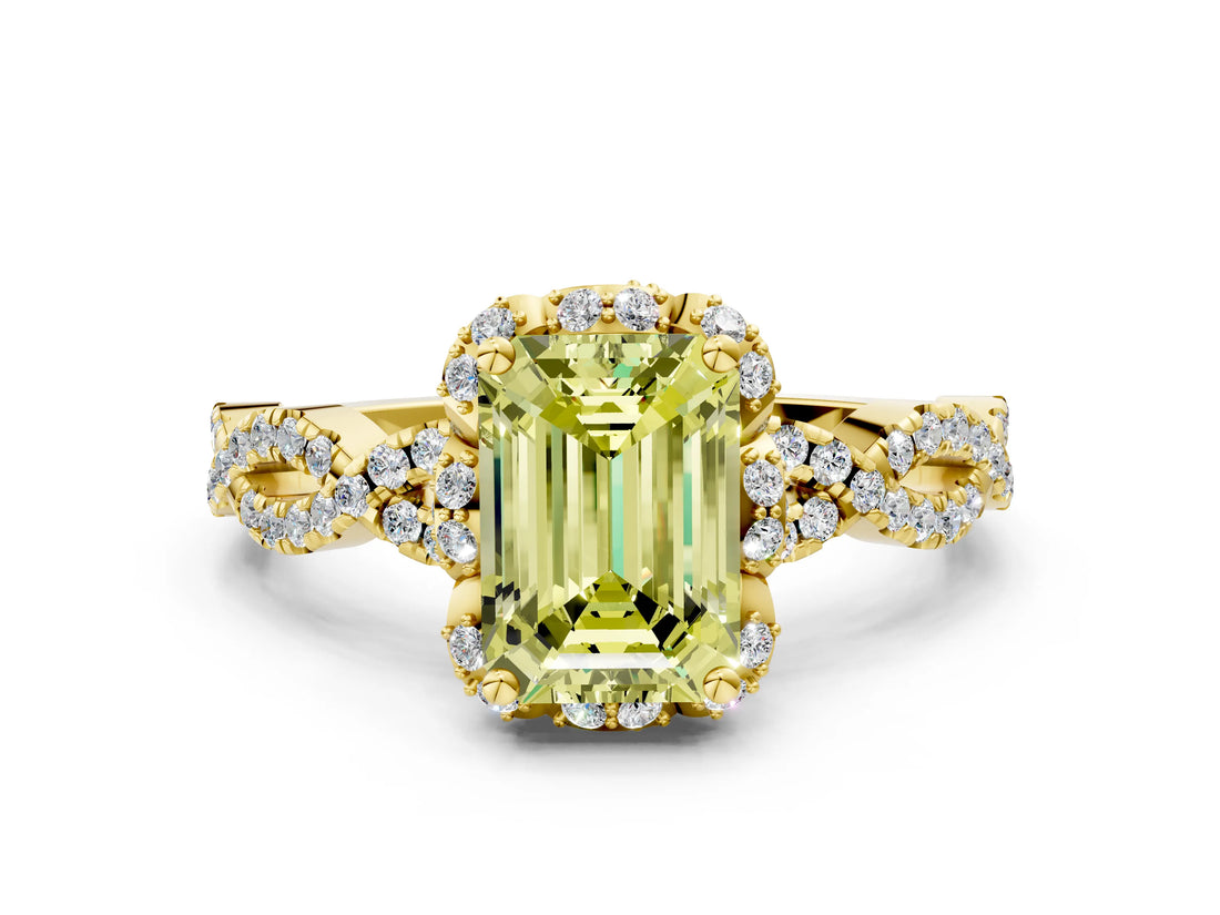 Yellow gold Fancy Yellow Emerald  Halo Twist Band Solitaire Ring with Six-Prong Setting_32