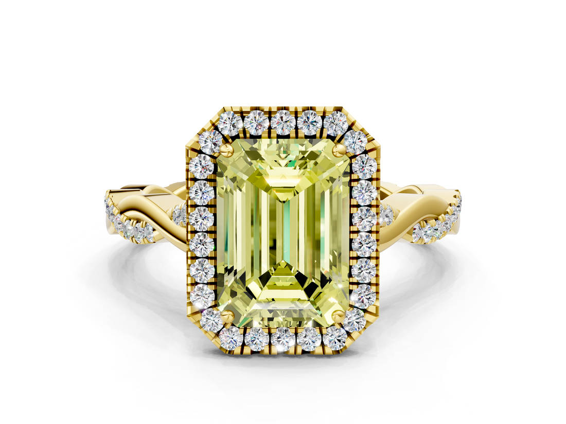 Yellow gold Fancy Yellow Emerald  Halo Twist Band Solitaire Ring_20