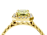 Yellow gold Fancy Yellow Emerald  Halo Twisted Band Four-Prong Diamond Ring_24