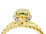 Yellow gold Fancy Yellow Emerald  Halo Twisted Band Four-Prong Ring_36