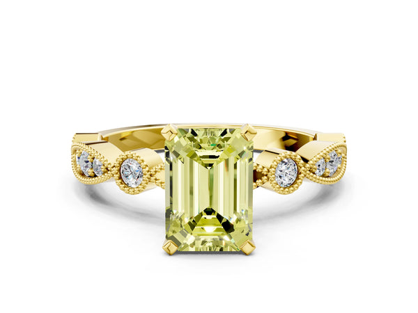 Yellow Gold Emerald Cut Milgrain Bezel Engagement Ring Setting for Fancy Yellow Center