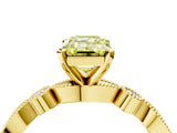 Yellow gold Fancy Yellow Emerald  Milgrain Bezel Diamond Engagement Ring with Solitaire Prong Setting_176