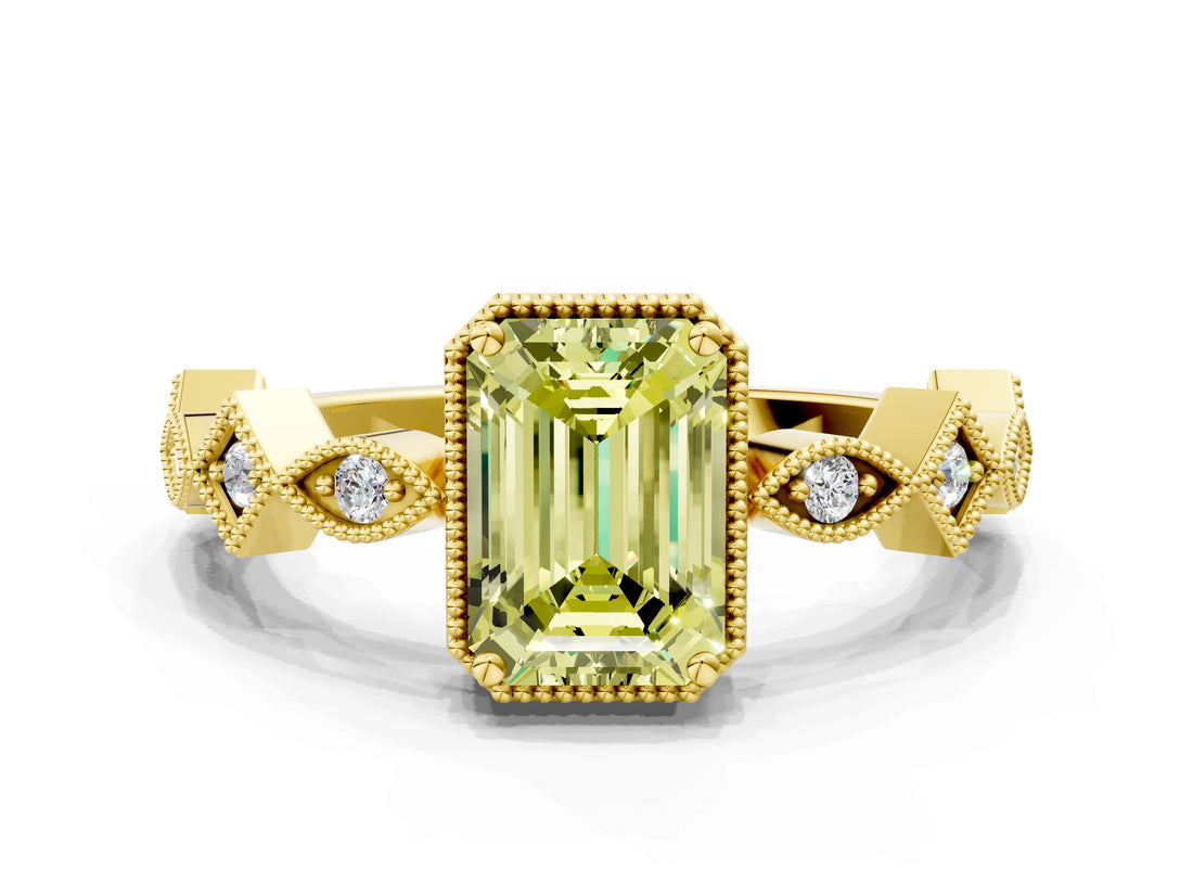 Yellow gold Fancy Yellow Emerald  Milgrain Marquise Diamond Twist Band Ring_62