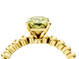 Yellow gold Fancy Yellow Emerald  Solitaire Beaded Band Prong Setting Ring 4