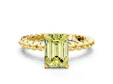 Yellow gold Fancy Yellow Emerald  Solitaire Beaded Band Prong Setting Ring