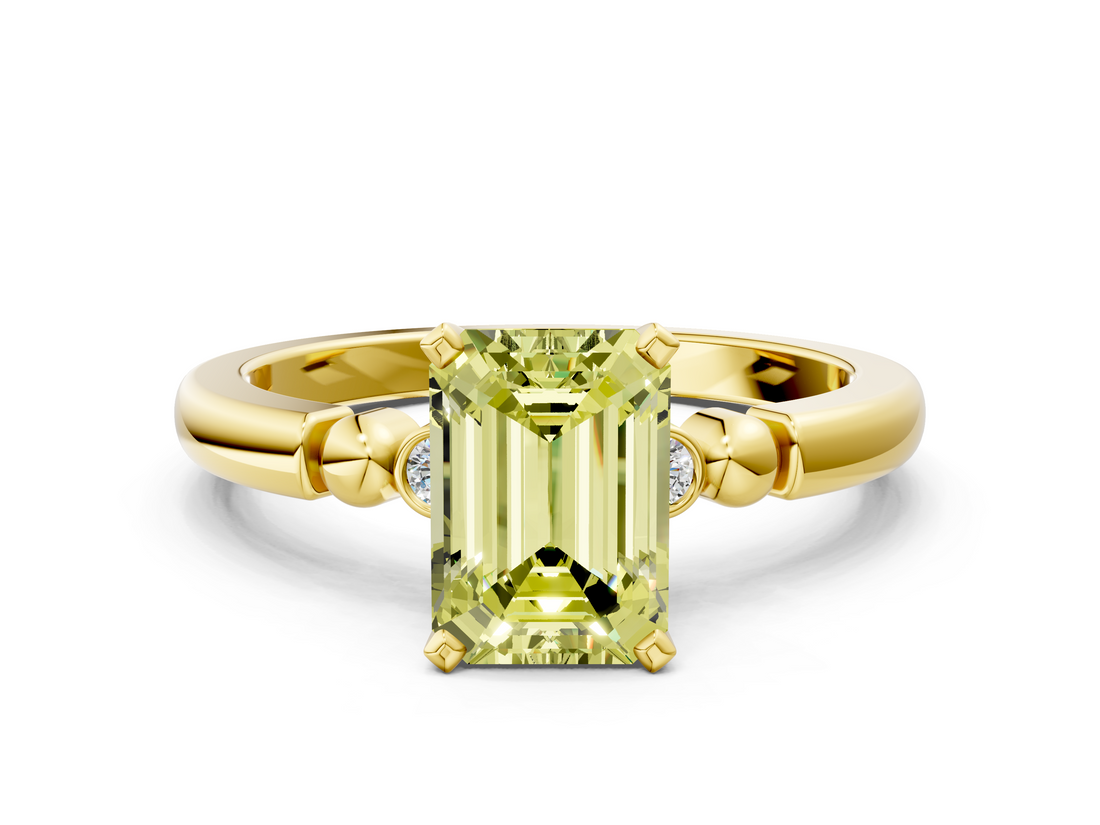 Yellow gold Fancy Yellow Emerald  Solitaire Beaded Band with Four-Prong Setting_28