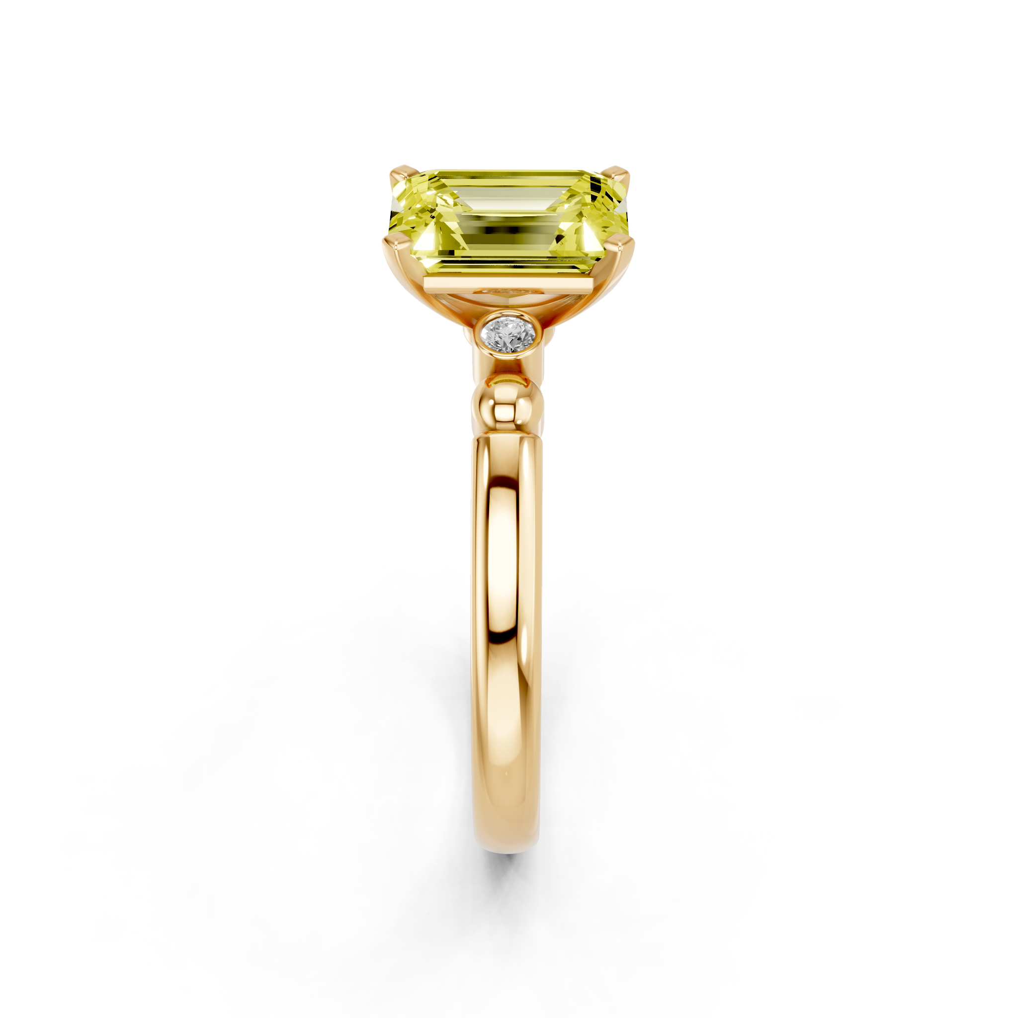 Yellow gold Fancy Yellow Emerald  Solitaire Beaded Band with Four-Prong Setting_4