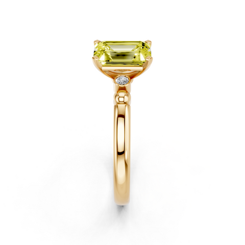 Yellow gold Fancy Yellow Emerald  Solitaire Beaded Band with Four-Prong Setting_4