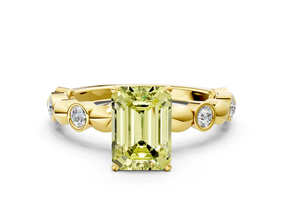 Yellow gold Fancy Yellow Emerald  Solitaire Bezel-Set Diamond Ring with Beaded Band and Four-Prong Setting_32