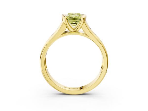 Yellow gold Fancy Yellow Emerald  Solitaire Bezel-Set Diamond Ring with Channel-Set Band