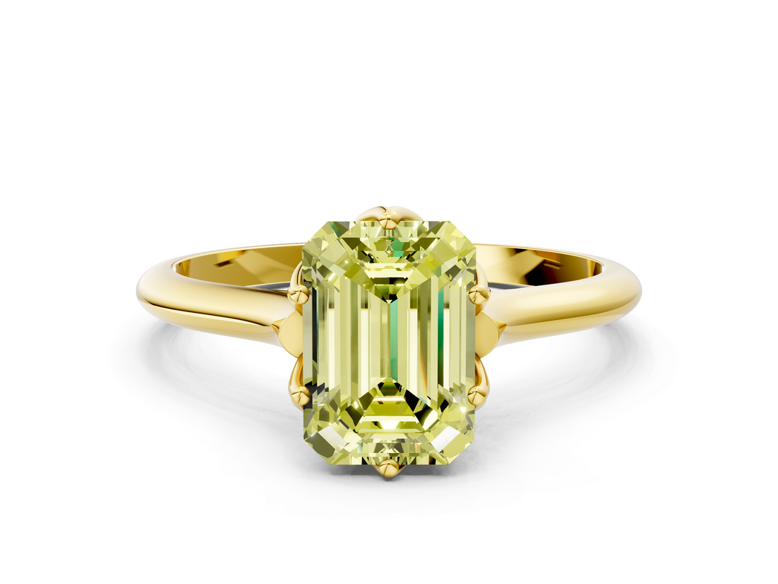 Yellow gold Fancy Yellow Emerald  Solitaire Cathedral Diamond Ring with Six-Prong Setting_17