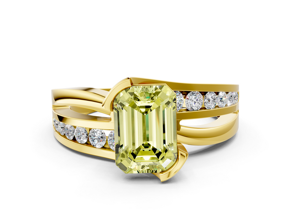 Yellow gold Fancy Yellow Emerald  Solitaire Channel-Set Split Shank Ring with Tension Prong Setting