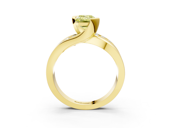 Yellow gold Fancy Yellow Emerald  Solitaire Channel-Set Split Shank Ring with Tension Prong Setting