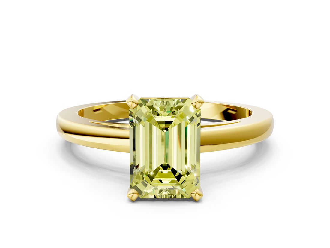 Yellow gold Fancy Yellow Emerald  Solitaire Diamond Engagement Ring with Four-Prong Setting on a Classic Band_4