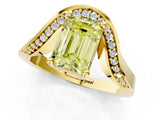 Yellow gold Fancy Yellow Emerald  Solitaire Diamond Engagement Ring with Pave Band and Four-Prong Setting 2