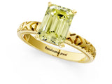 Yellow gold Fancy Yellow Emerald  Solitaire Diamond Engagement Ring with XO Engraved Band and Four-Prong Setting 2