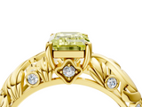 Yellow gold Fancy Yellow Emerald  Solitaire Diamond Leaf Vine Band with Prong Setting_32
