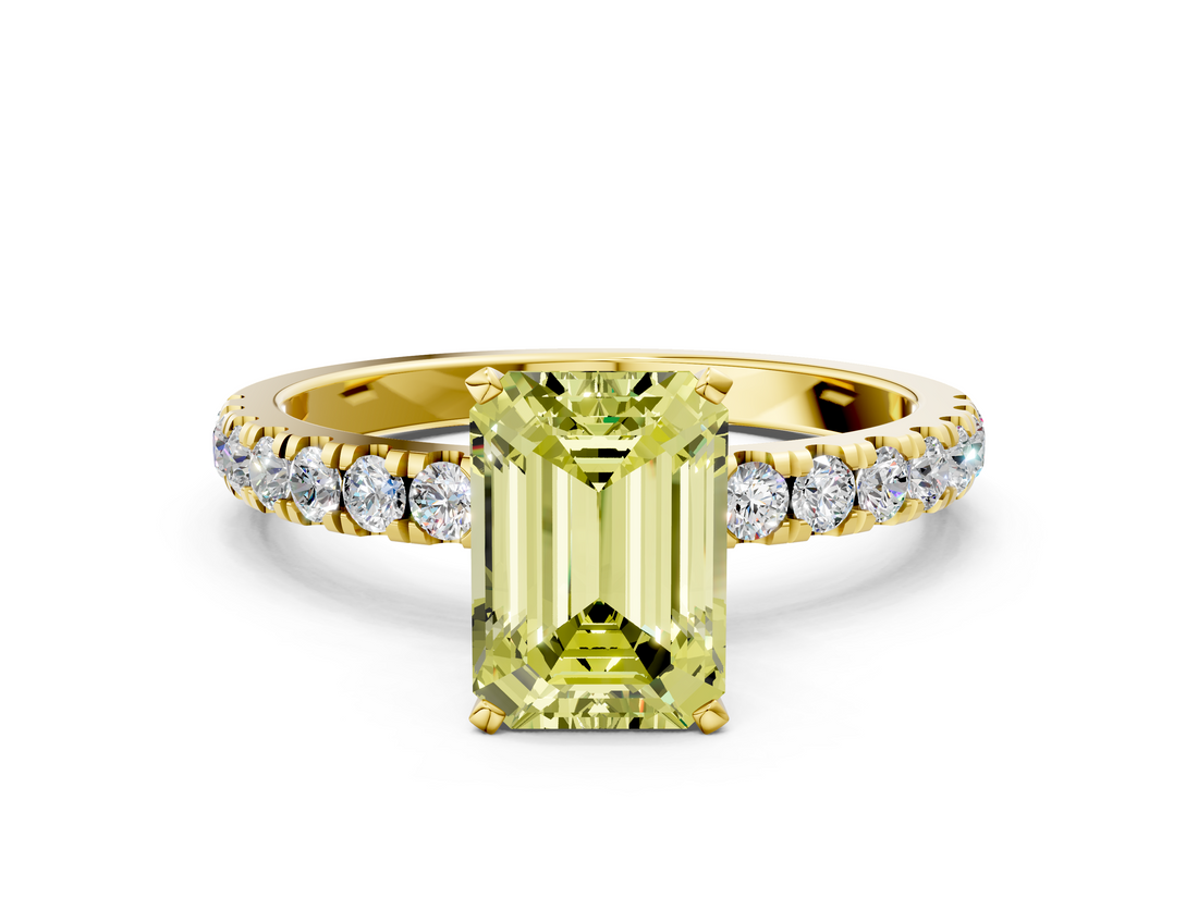 Yellow gold Fancy Yellow Emerald  Solitaire Diamond Pavé Band with Four-Prong Setting_28